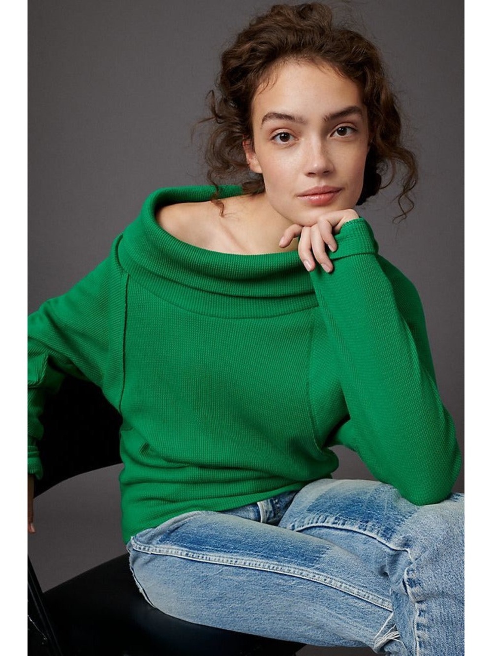 Pilcro Angie Mock Neck Waffle Top in Green